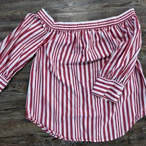 Red and White Striped Off the Shoulder Blouse